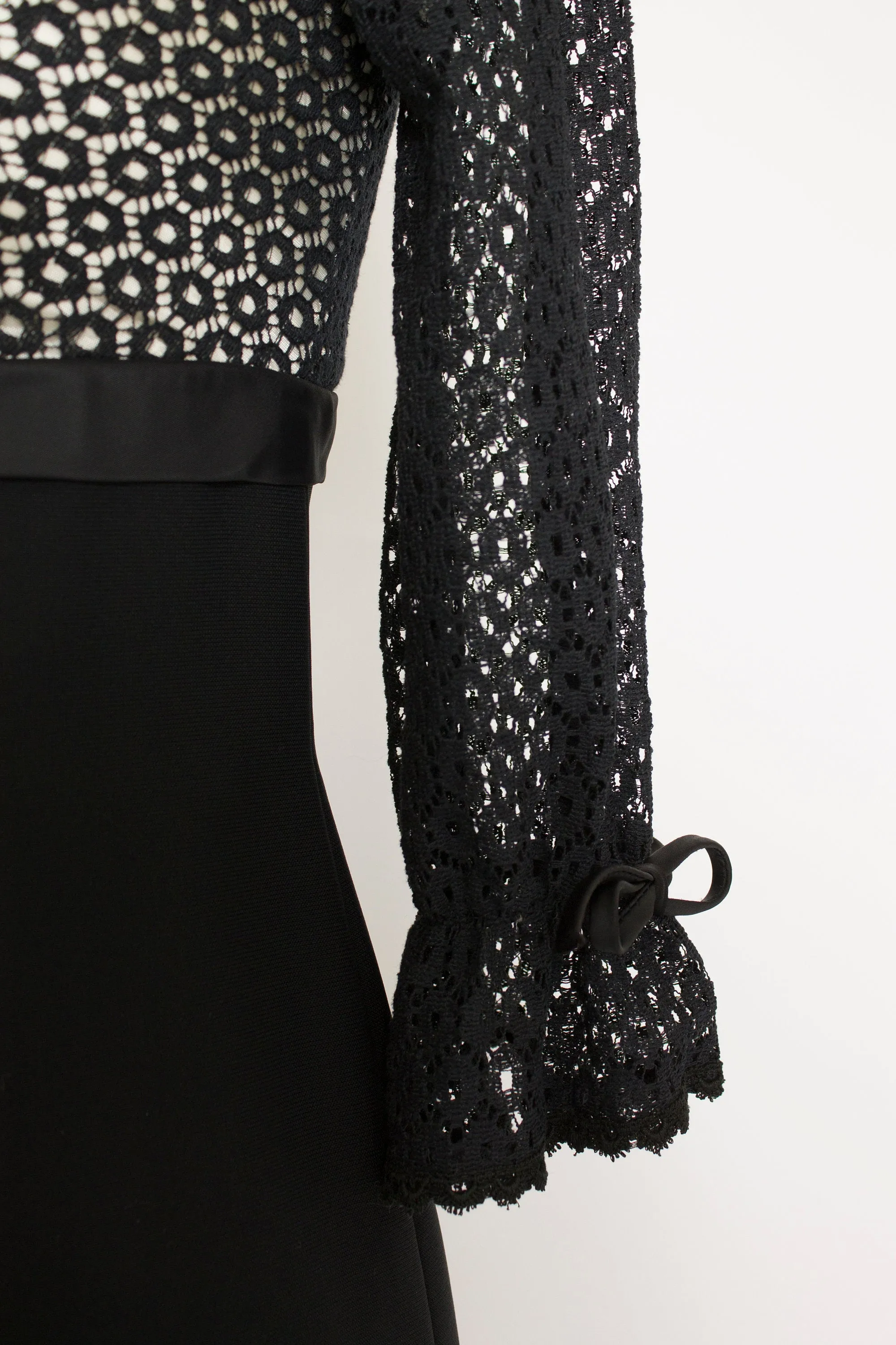 1960s Dress Black Lace Empire Waist Cocktail S