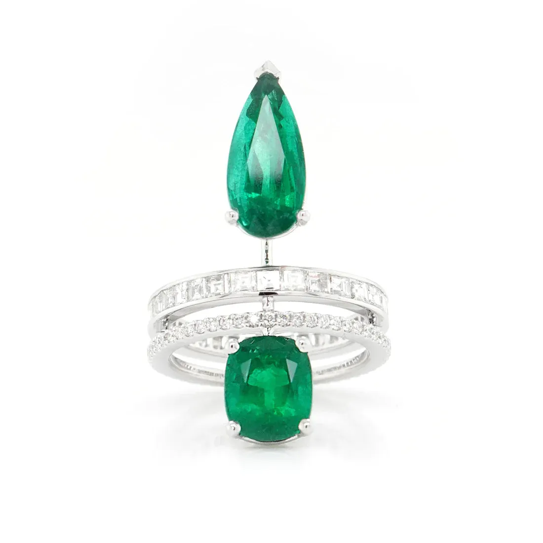 3.09 / 2.32 cts Emerald with Diamond Ring