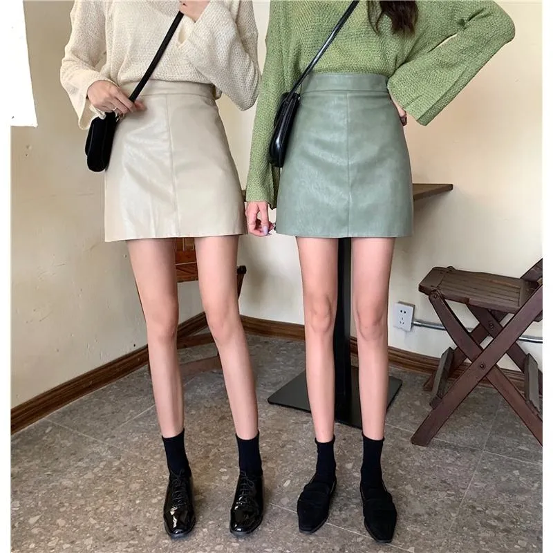 A-Line High-Waisted PU Bodycon Skirt