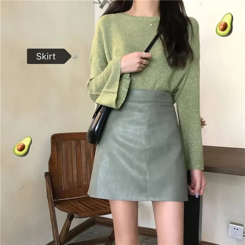 A-Line High-Waisted PU Bodycon Skirt