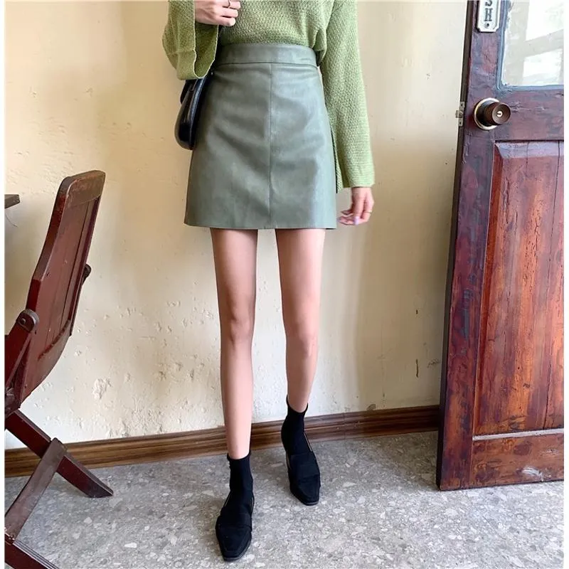 A-Line High-Waisted PU Bodycon Skirt