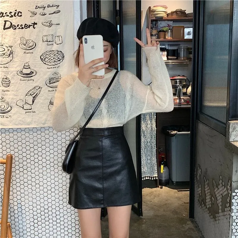A-Line High-Waisted PU Bodycon Skirt