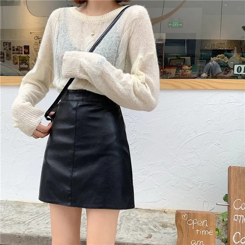 A-Line High-Waisted PU Bodycon Skirt