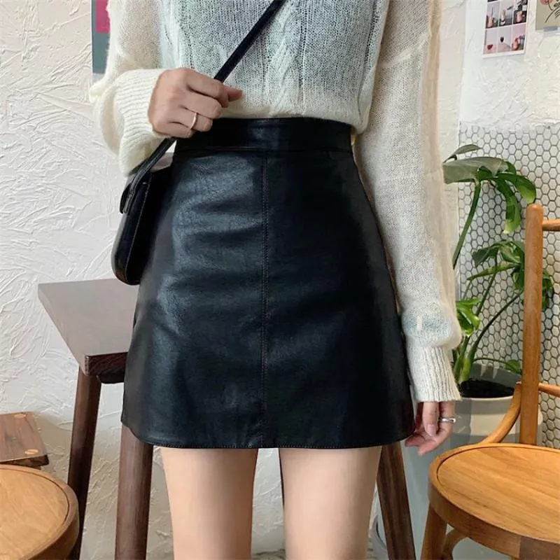 A-Line High-Waisted PU Bodycon Skirt
