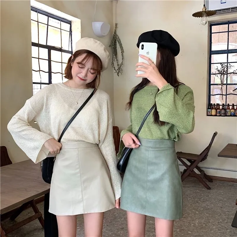 A-Line High-Waisted PU Bodycon Skirt