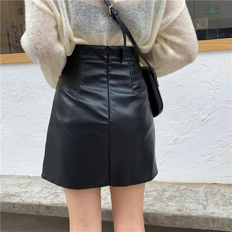A-Line High-Waisted PU Bodycon Skirt