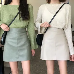 A-Line High-Waisted PU Bodycon Skirt