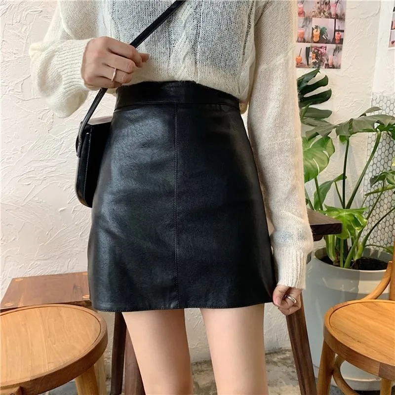 A-Line High-Waisted PU Bodycon Skirt