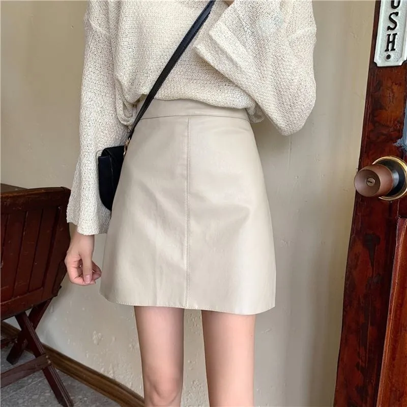 A-Line High-Waisted PU Bodycon Skirt