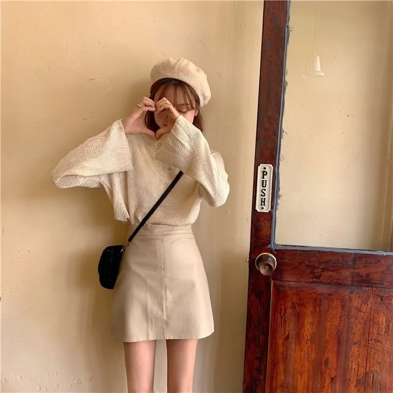 A-Line High-Waisted PU Bodycon Skirt