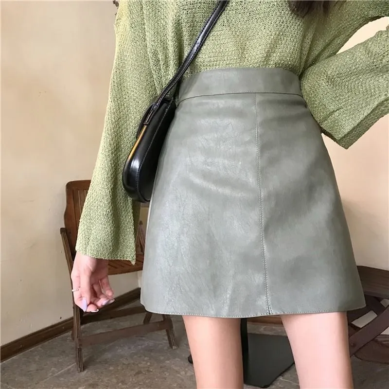 A-Line High-Waisted PU Bodycon Skirt