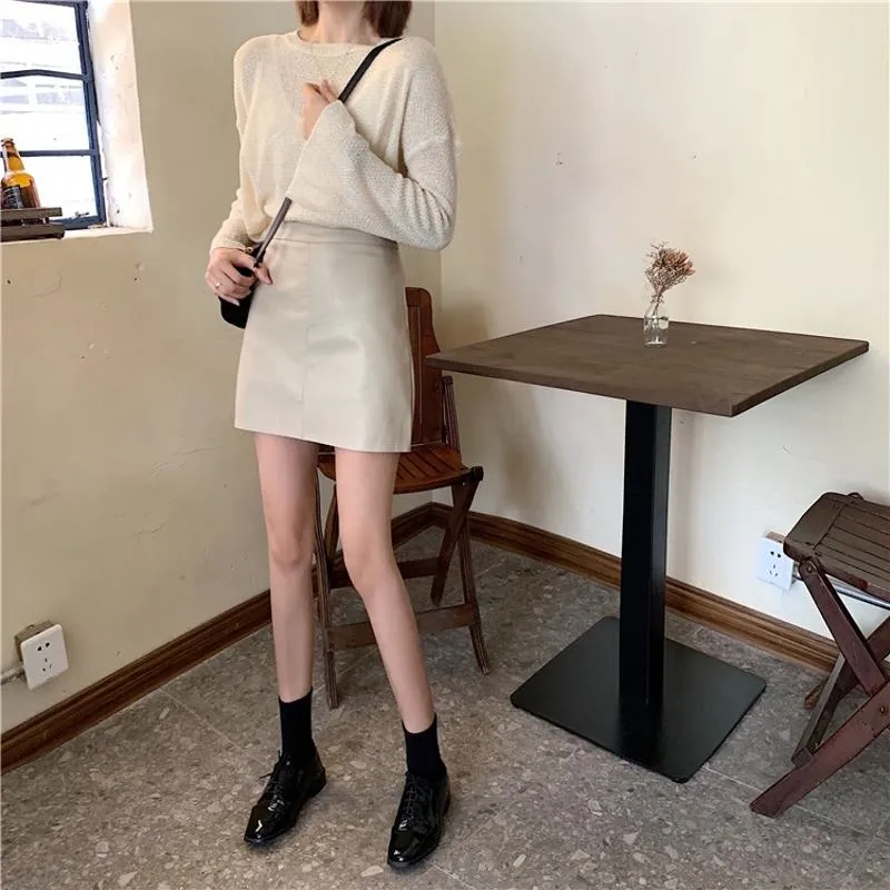 A-Line High-Waisted PU Bodycon Skirt