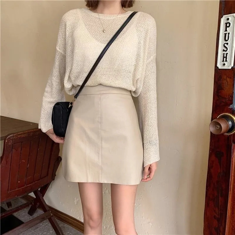 A-Line High-Waisted PU Bodycon Skirt