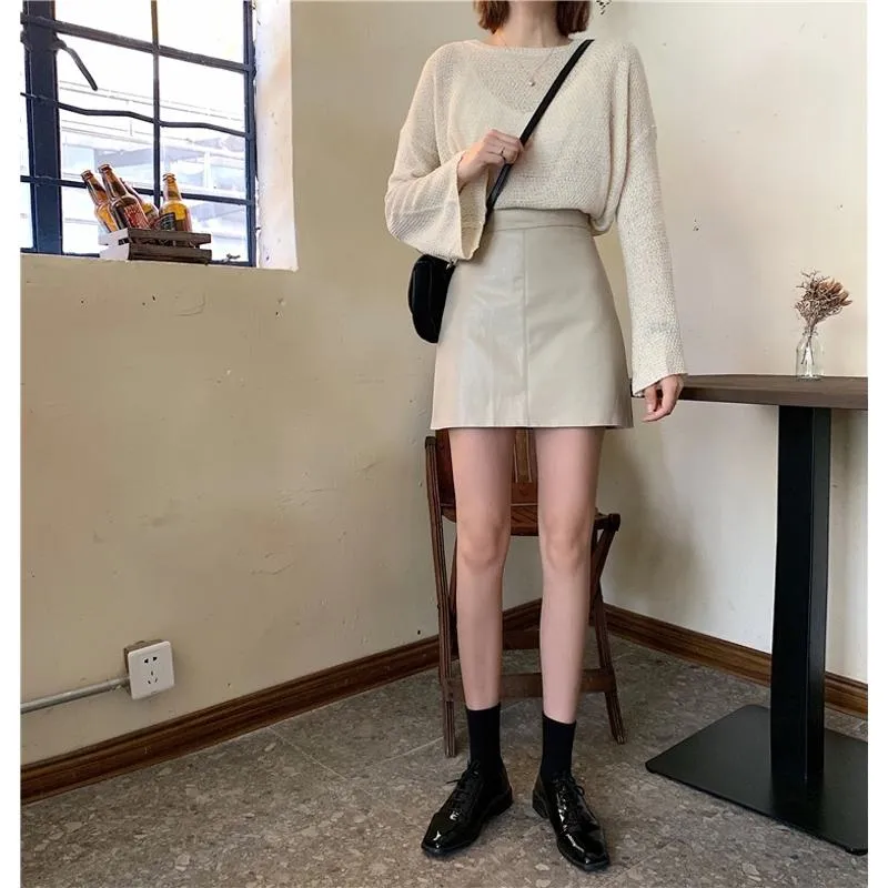A-Line High-Waisted PU Bodycon Skirt