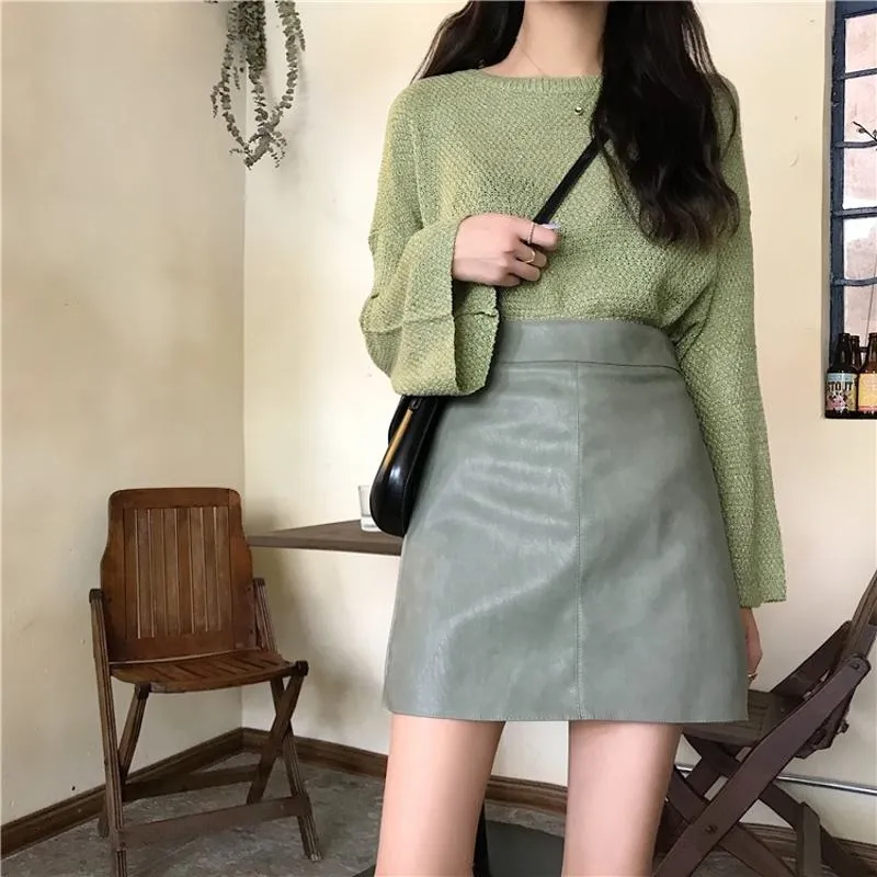 A-Line High-Waisted PU Bodycon Skirt