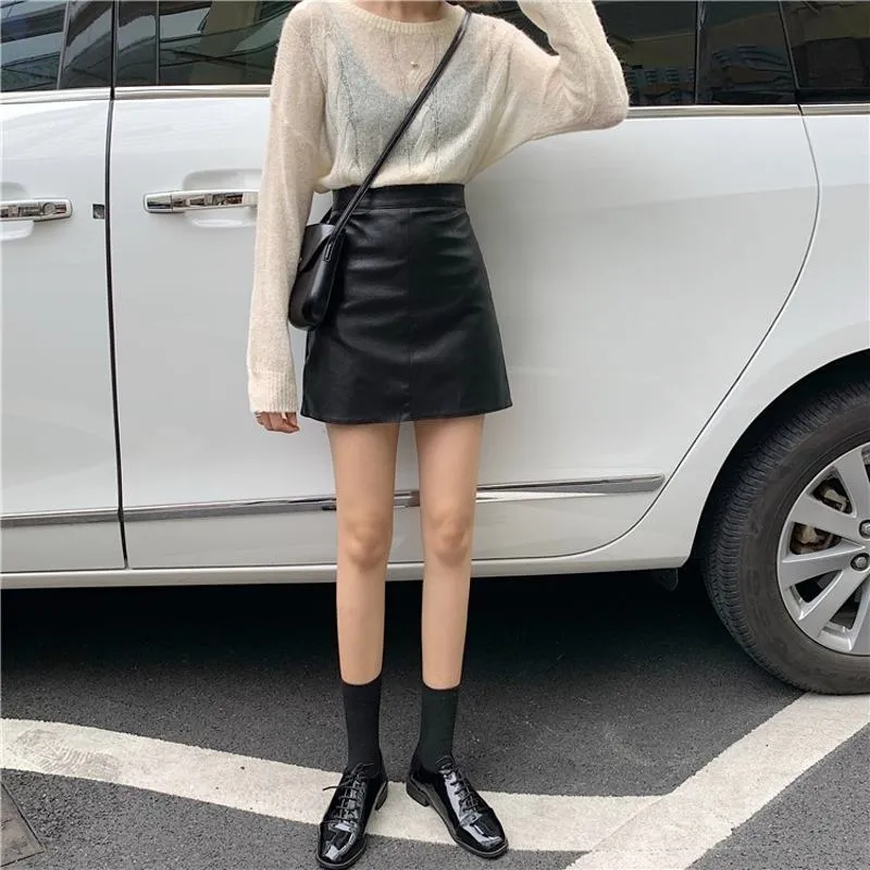 A-Line High-Waisted PU Bodycon Skirt