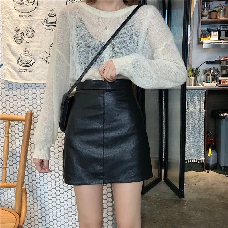 A-Line High-Waisted PU Bodycon Skirt