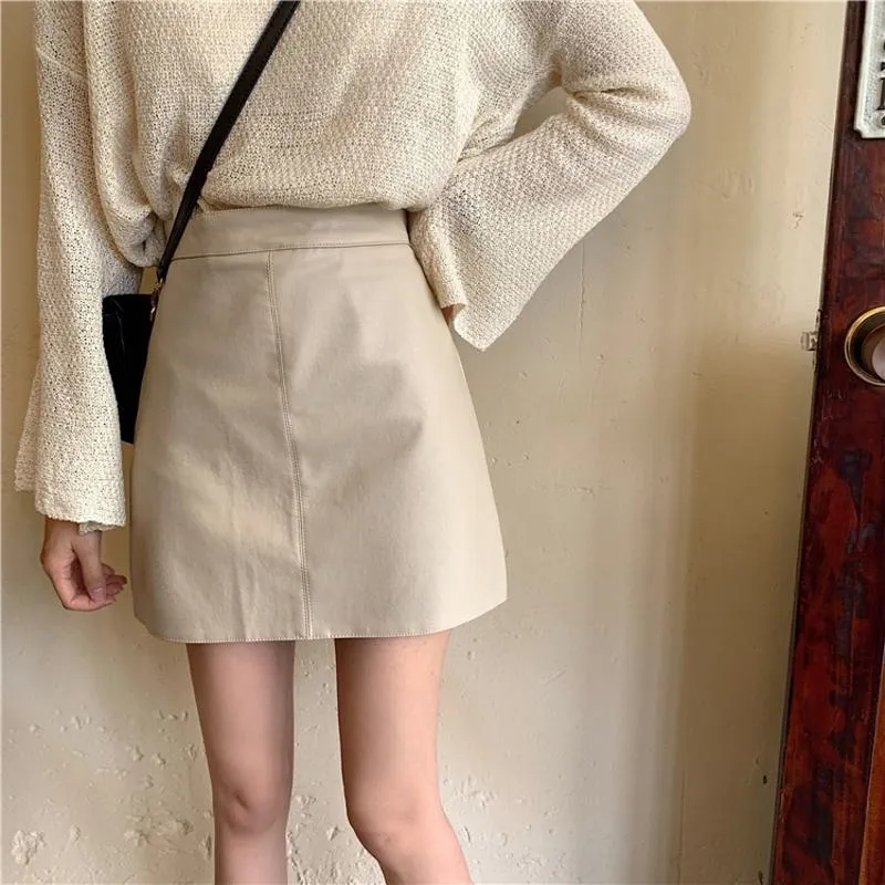 A-Line High-Waisted PU Bodycon Skirt