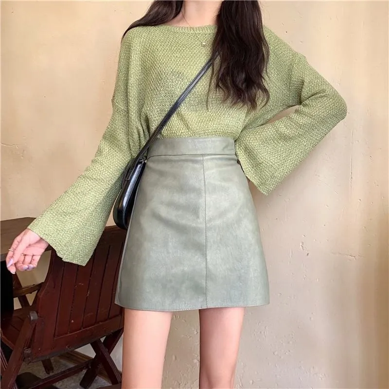 A-Line High-Waisted PU Bodycon Skirt