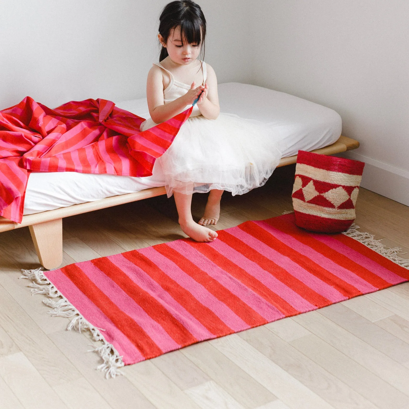 Anni Sarong with Tassels in Red and Magenta Cabana Stripe