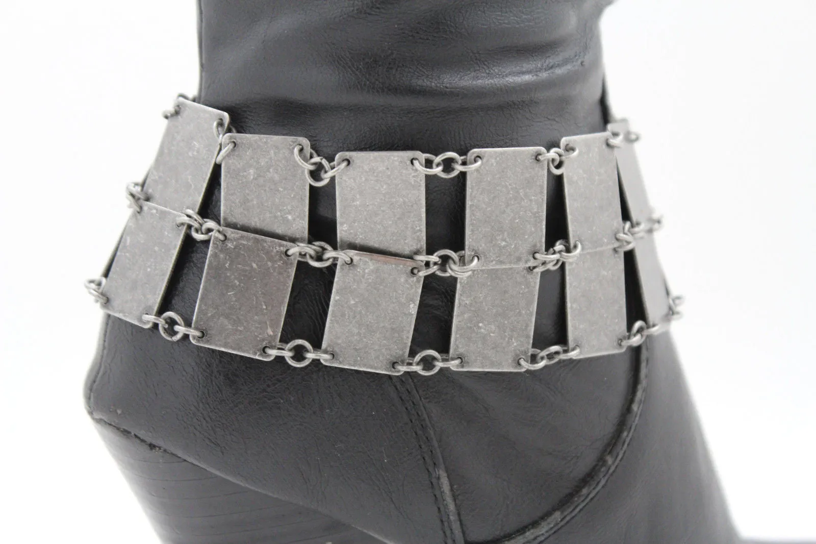 Antique Gold Silver Chains Boot Bracelet Square Anklet Shoe Charm
