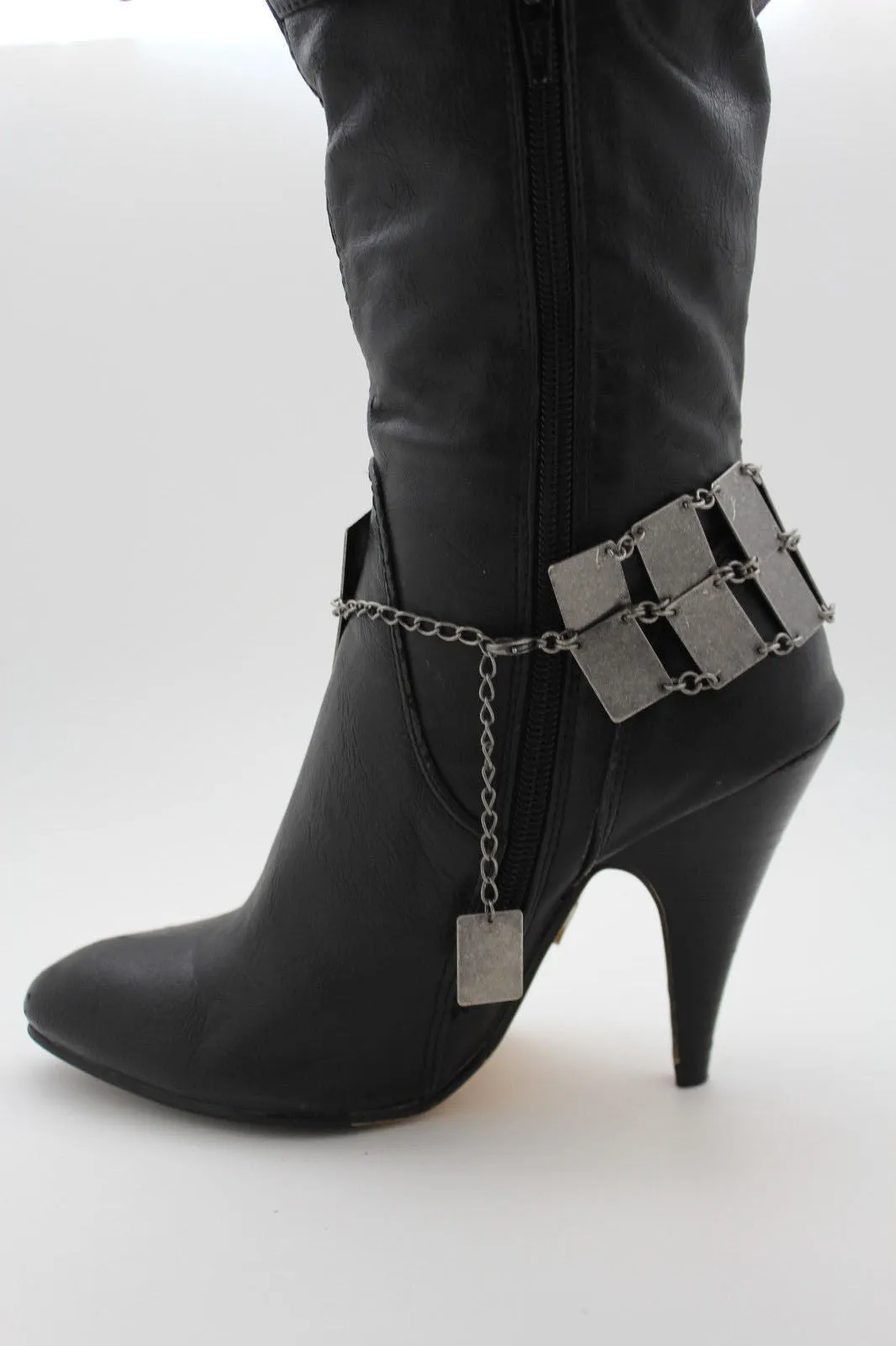 Antique Gold Silver Chains Boot Bracelet Square Anklet Shoe Charm