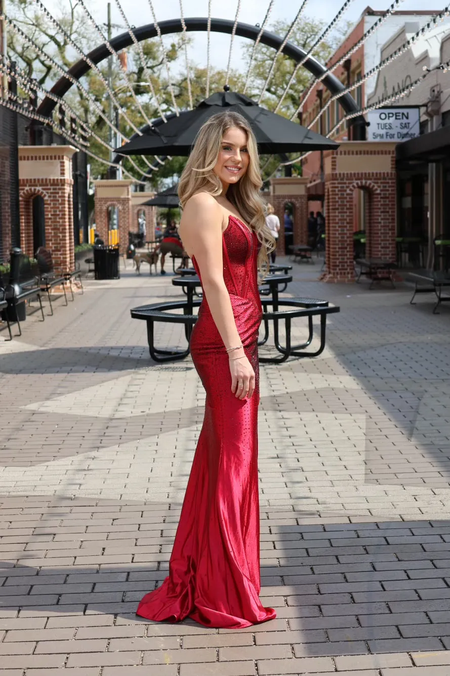 Ayra Strapless Corset Gown With Hot Stones