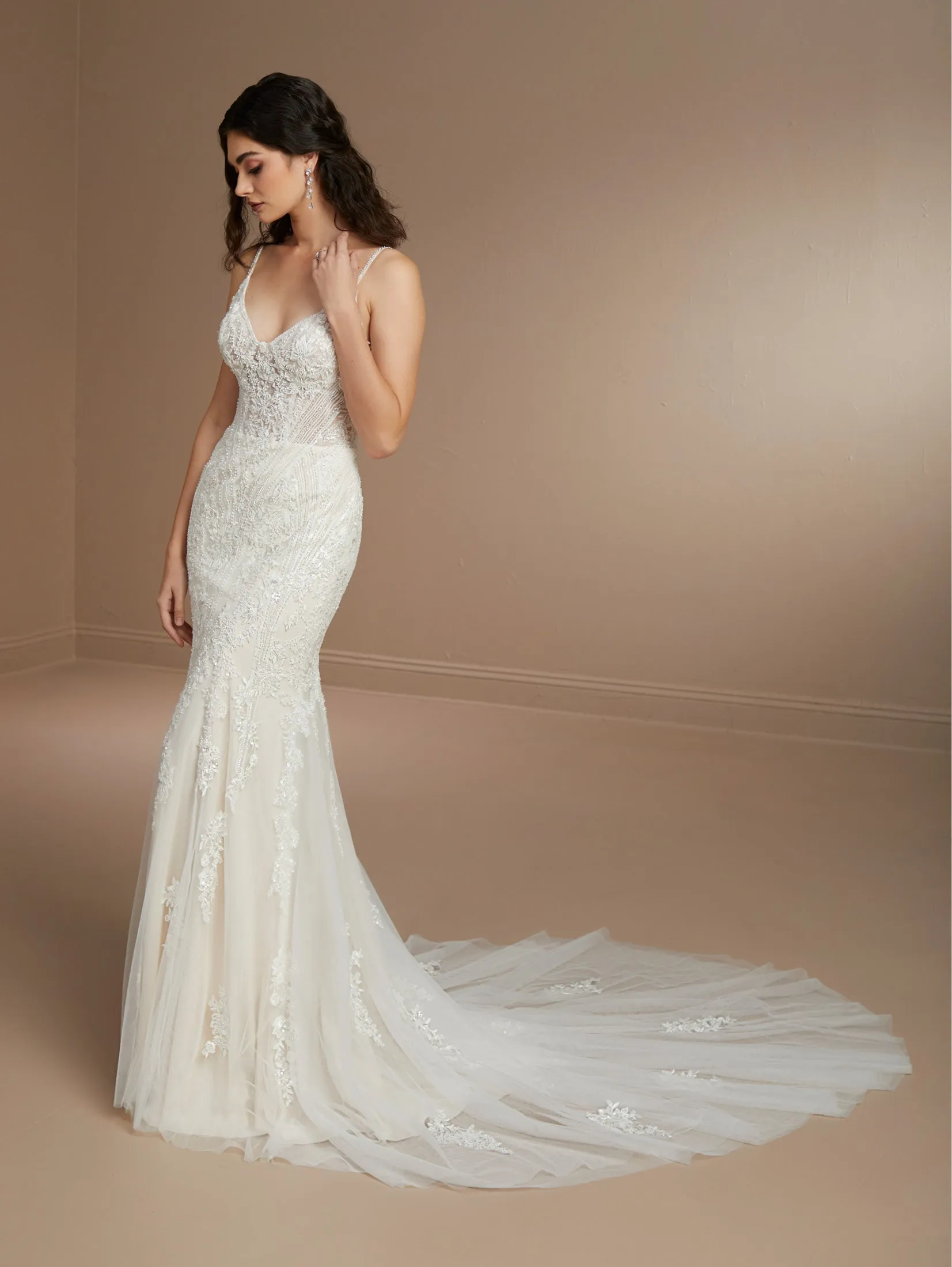Beaded Fit & Flare Gown with Soft Tulle Skirt by Christina Wu