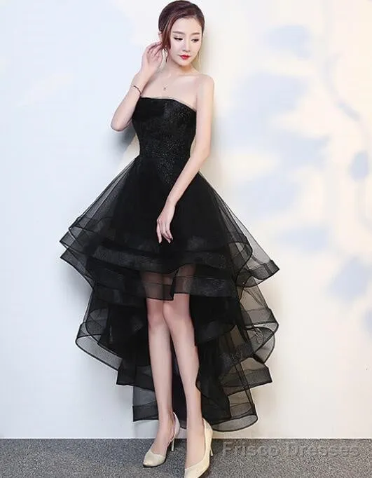 Black High Low Tulle And Applique Fashion Homecoming Dresses, Black Party Dress, Tulle Party Dress