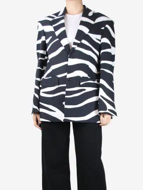 Black structured shoulders zebra blazer - size UK 8