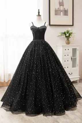 Black Tulle Long A-Line Long Prom Dresses Black Evening Party Dresses Sexy
