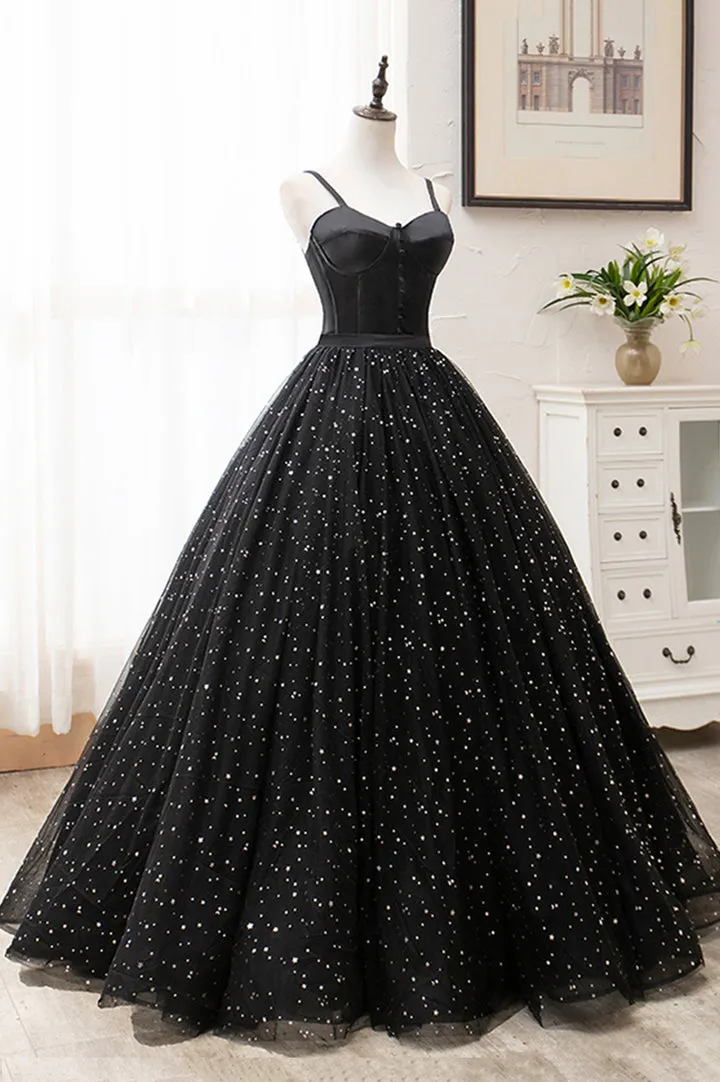 Black Tulle Long A-Line Long Prom Dresses Black Evening Party Dresses Sexy