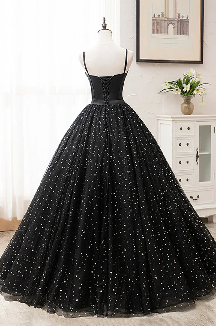 Black Tulle Long A-Line Long Prom Dresses Black Evening Party Dresses Sexy