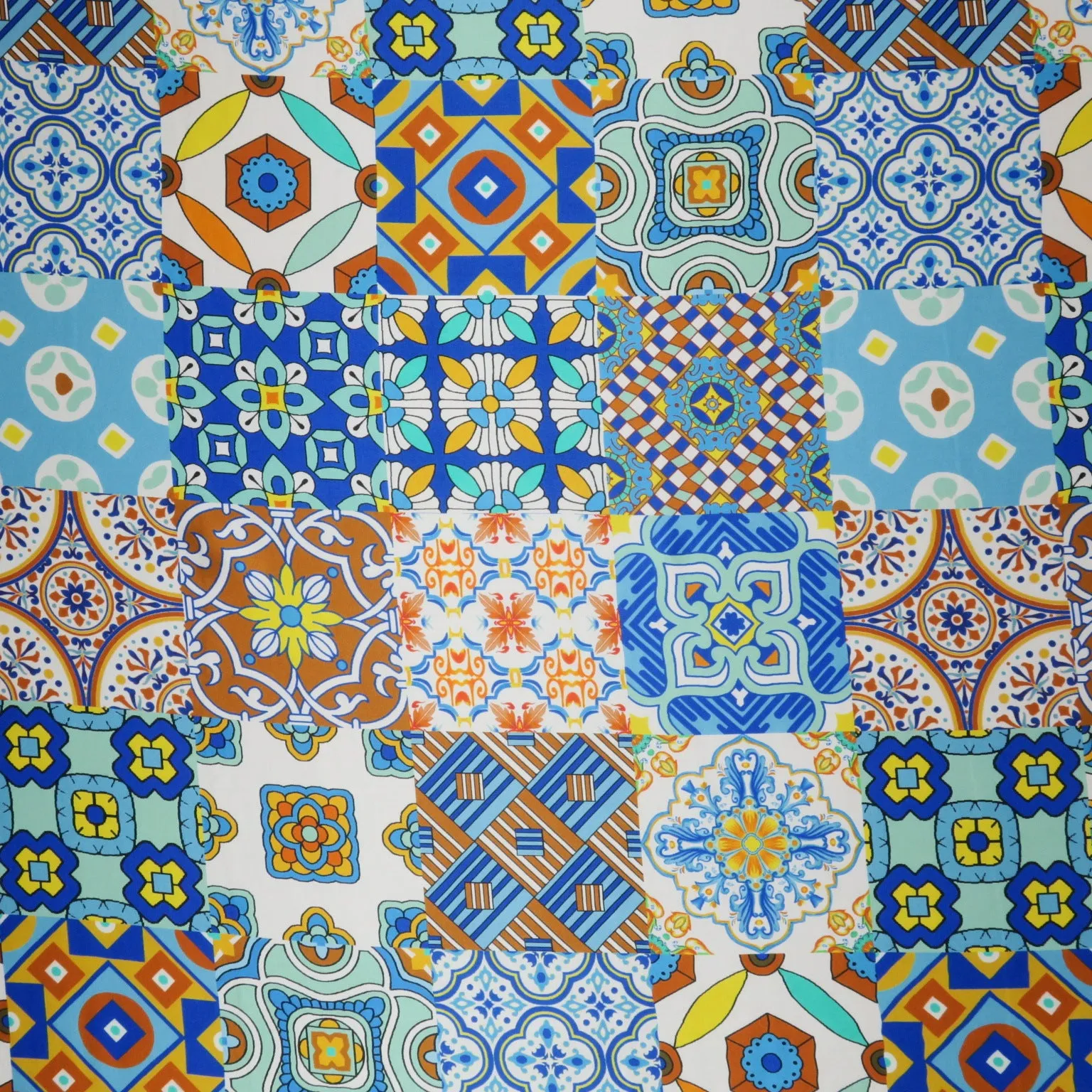 Blue Multicolored Floral Abstract Printed Silk Charmeuse Fabric