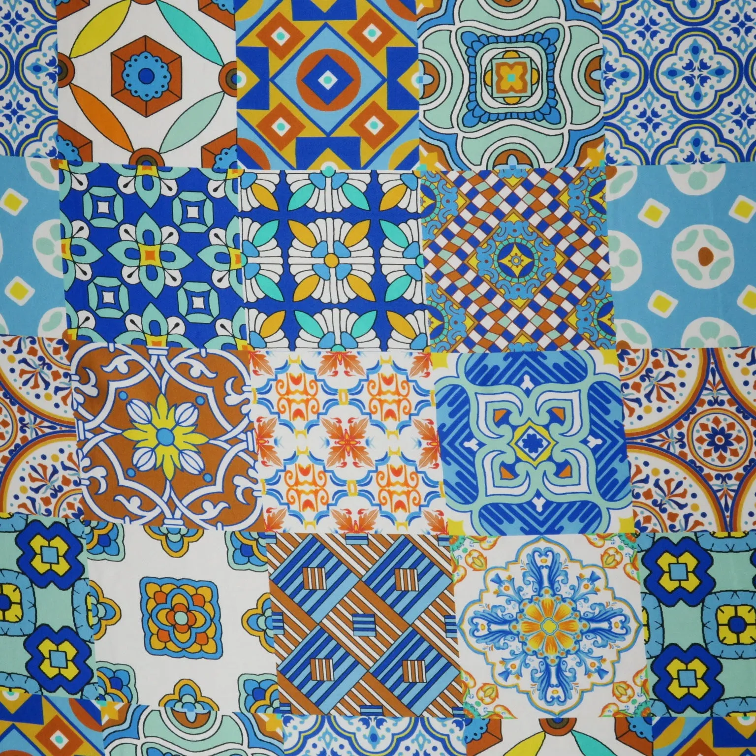 Blue Multicolored Floral Abstract Printed Silk Charmeuse Fabric