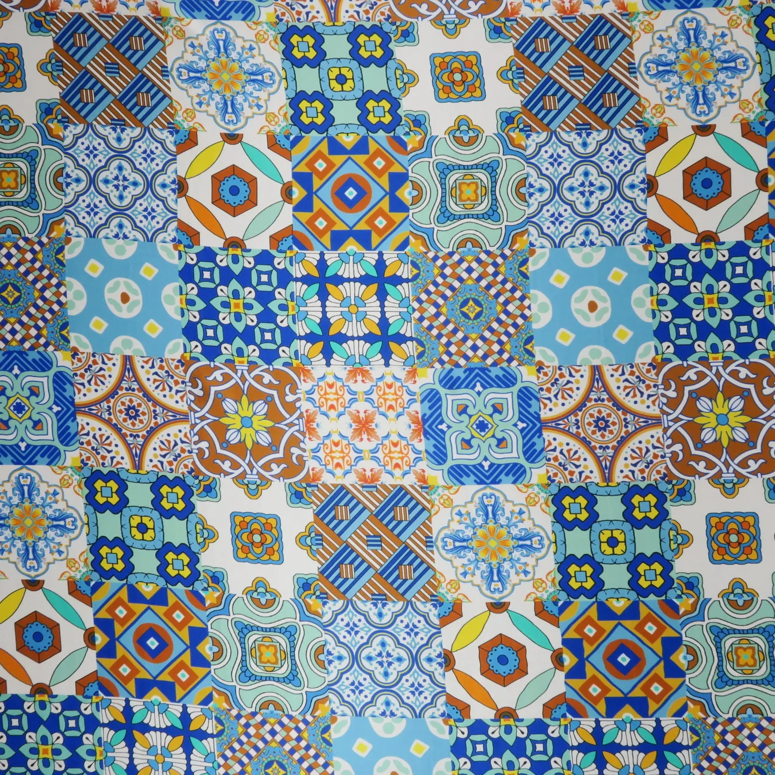 Blue Multicolored Floral Abstract Printed Silk Charmeuse Fabric