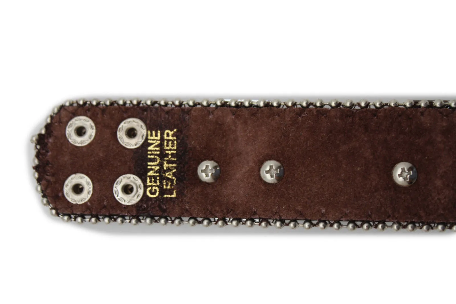 Brown Leather Bracelet Big Silver Crosses Silver Rhinestones Bead