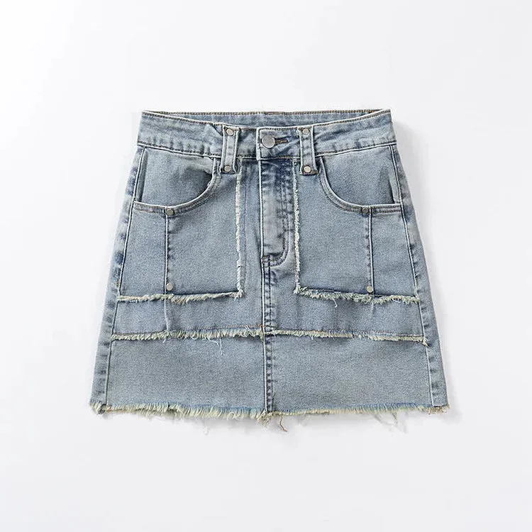 Chic High Waist A-line Pockets Denim Skirt