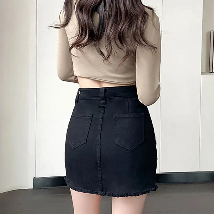 Chic High Waist A-line Pockets Denim Skirt
