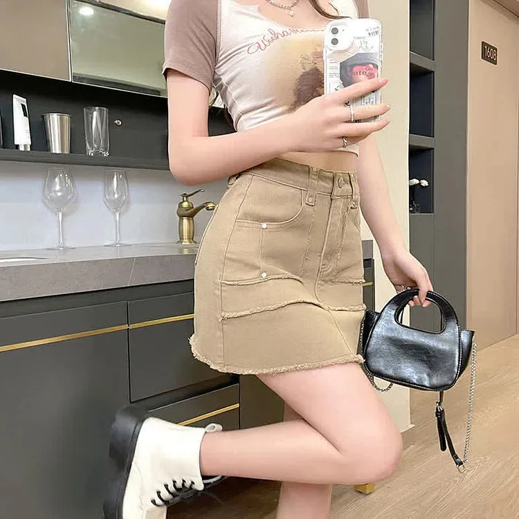 Chic High Waist A-line Pockets Denim Skirt