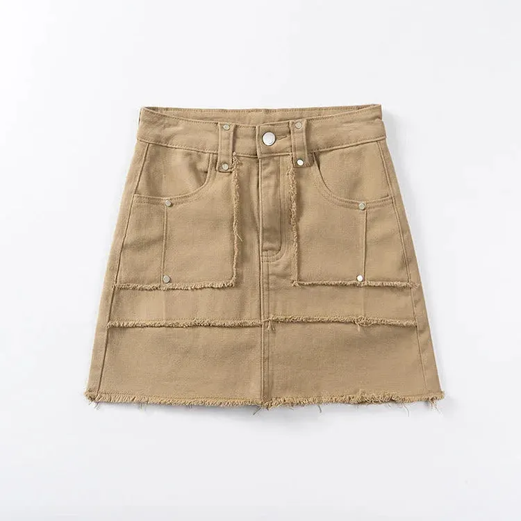 Chic High Waist A-line Pockets Denim Skirt