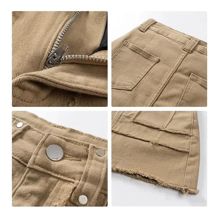 Chic High Waist A-line Pockets Denim Skirt