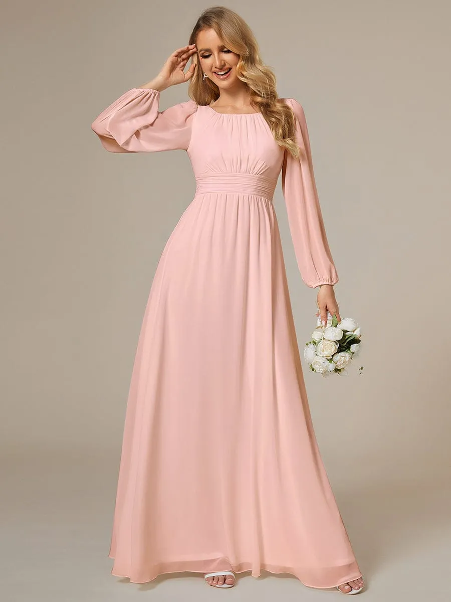 Chiffon High Empire Waist Puff Sleeve Mother Dress