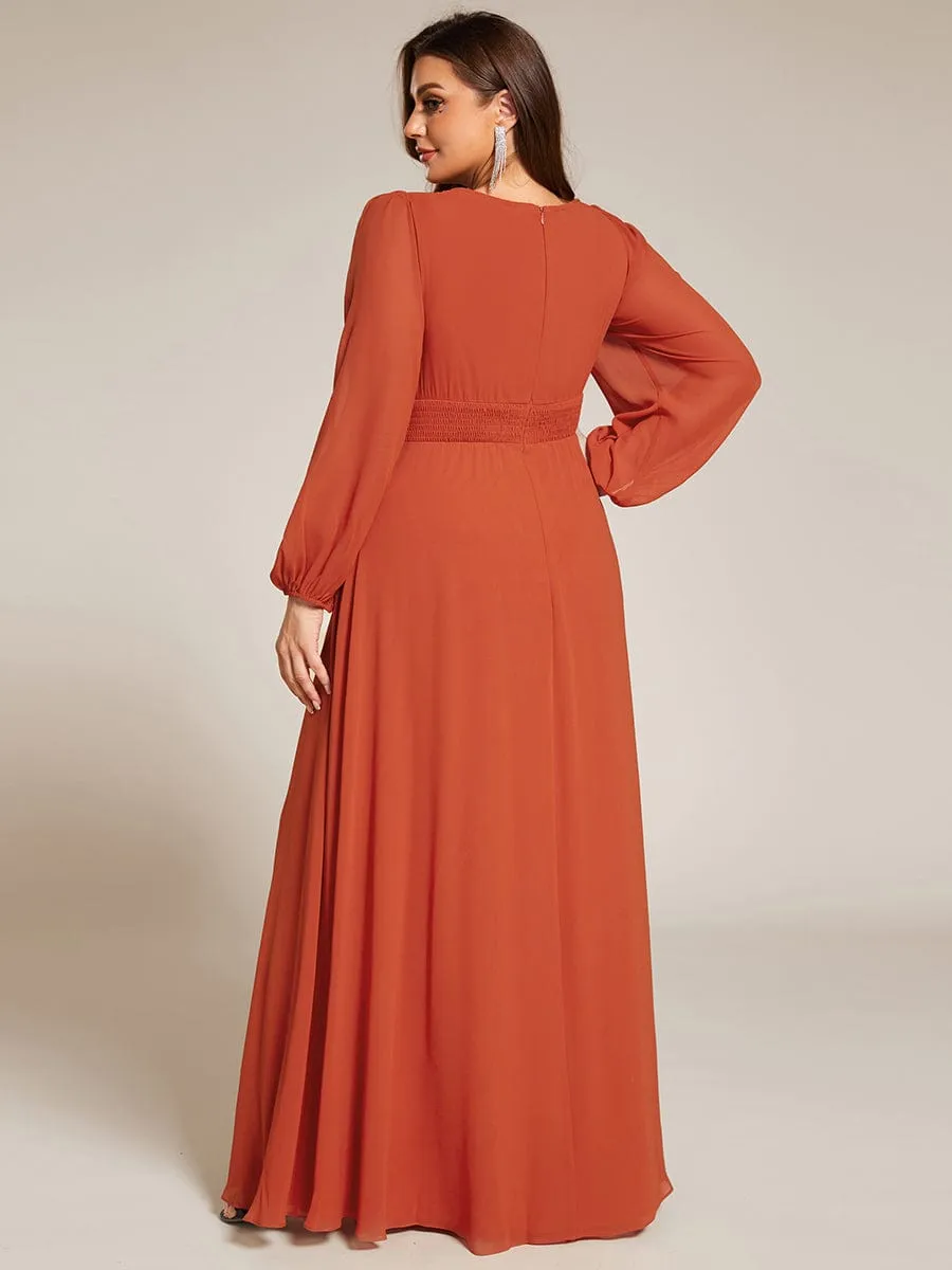 Chiffon High Empire Waist Puff Sleeve Mother Dress