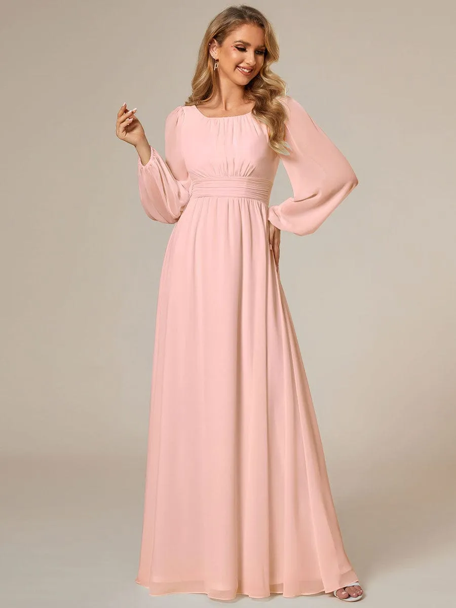 Chiffon High Empire Waist Puff Sleeve Mother Dress