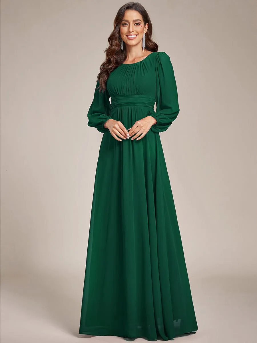 Chiffon High Empire Waist Puff Sleeve Mother Dress