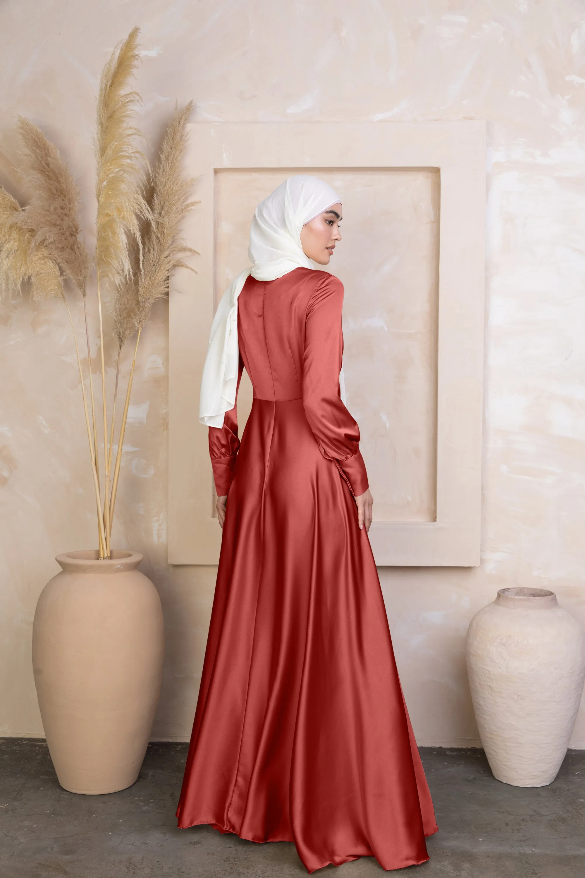 Coral Diana Side Knot Satin Gown
