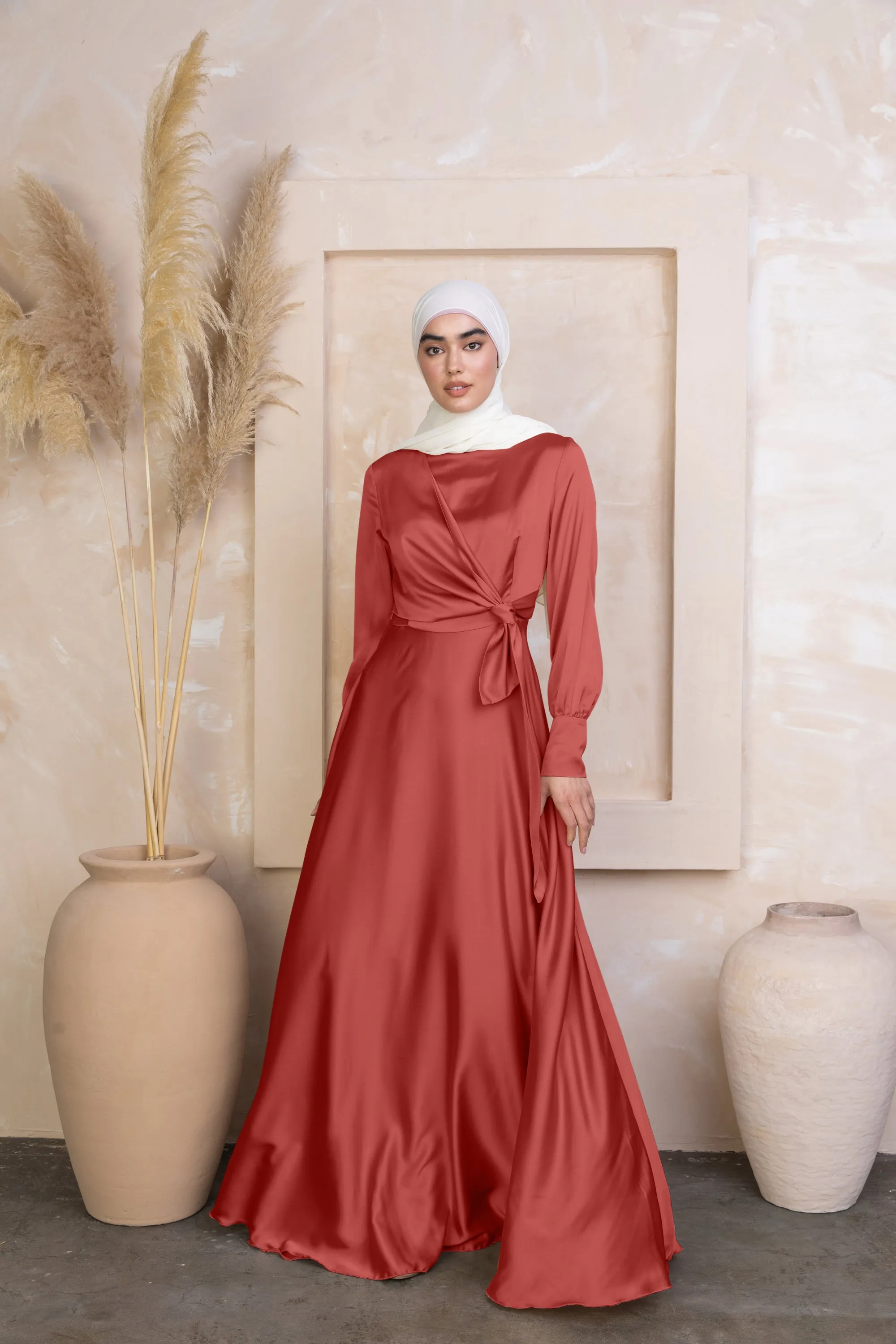 Coral Diana Side Knot Satin Gown