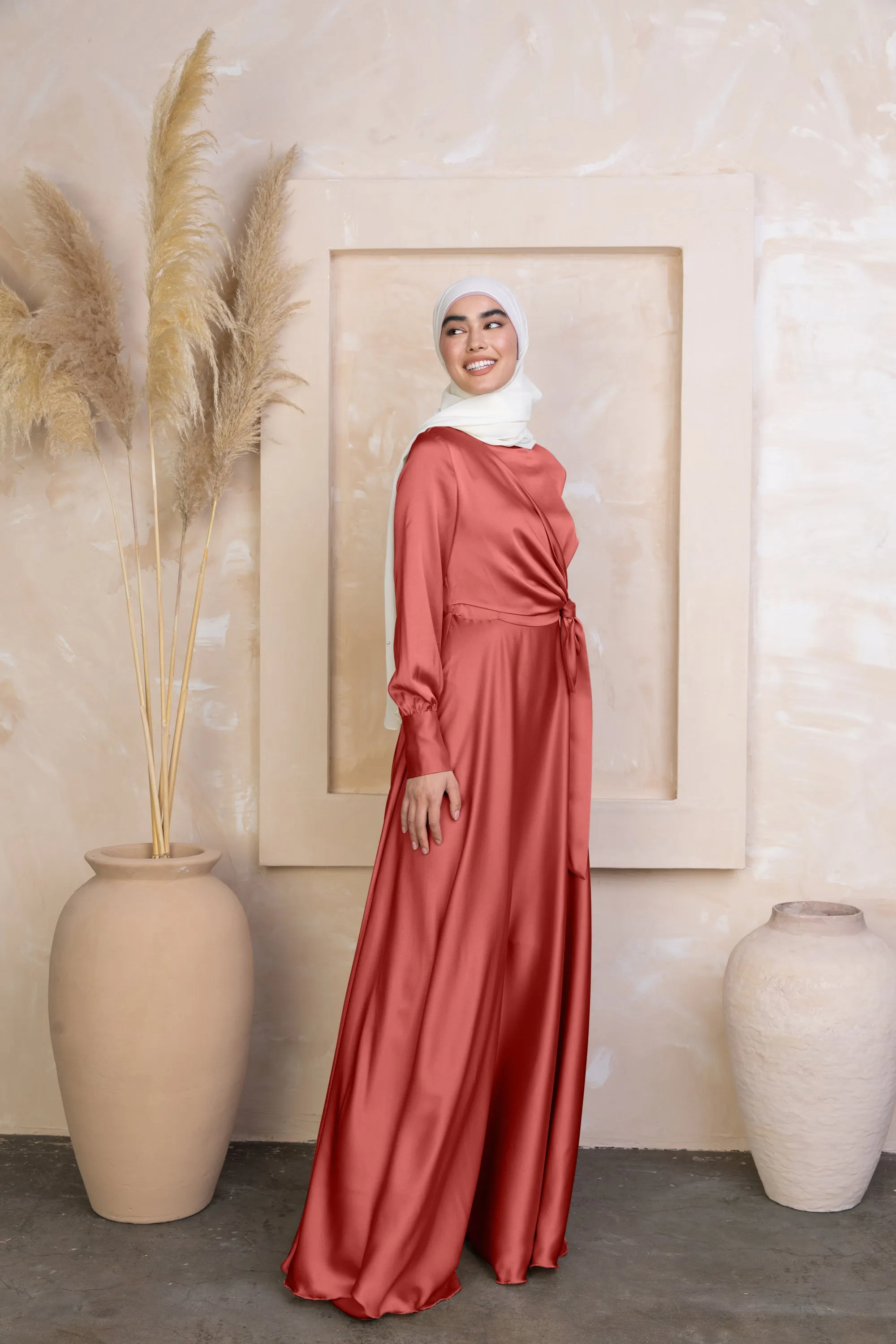 Coral Diana Side Knot Satin Gown