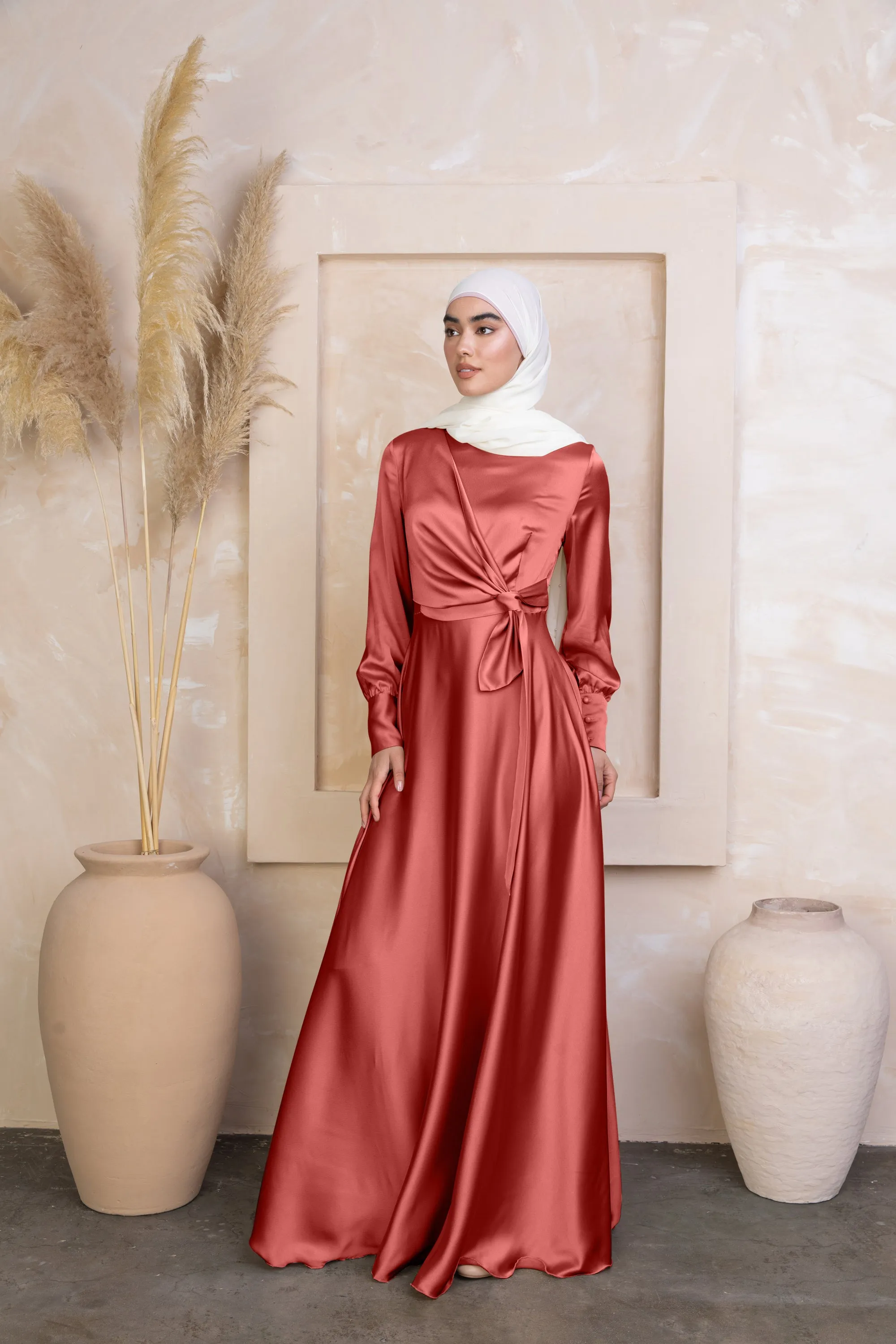 Coral Diana Side Knot Satin Gown